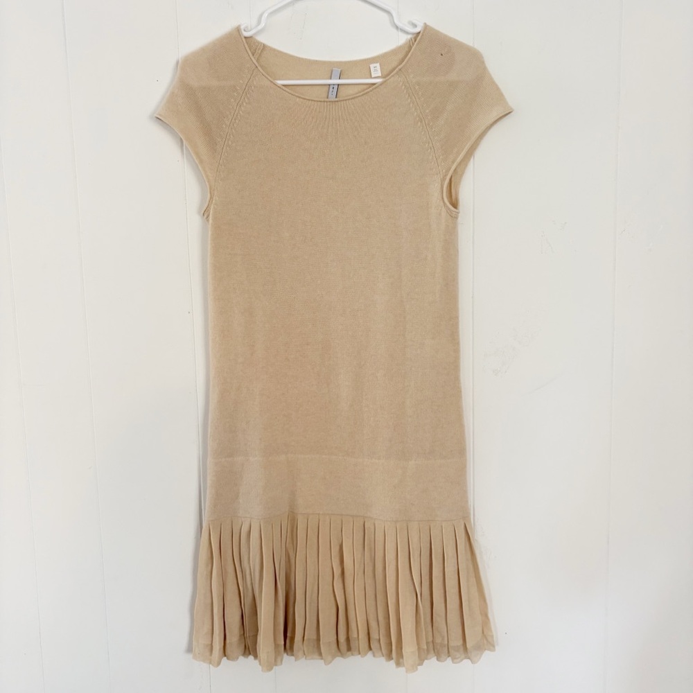 100% Cashmere Iisli Size Small Cream Drop Waist Knit Dress y2k quiet luxury